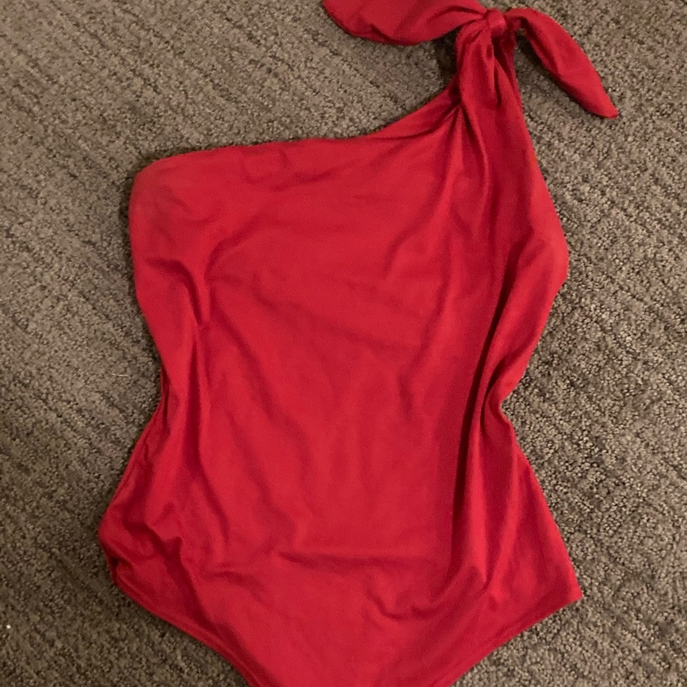 One-Shoulder Red Bodysuit w/ Tie